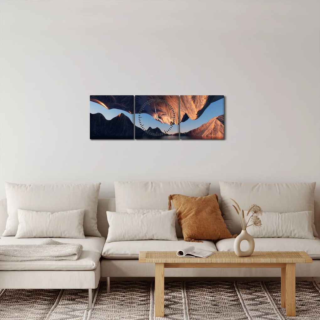 Obraz - 3D útesy (s hodinami) (90x30 cm)