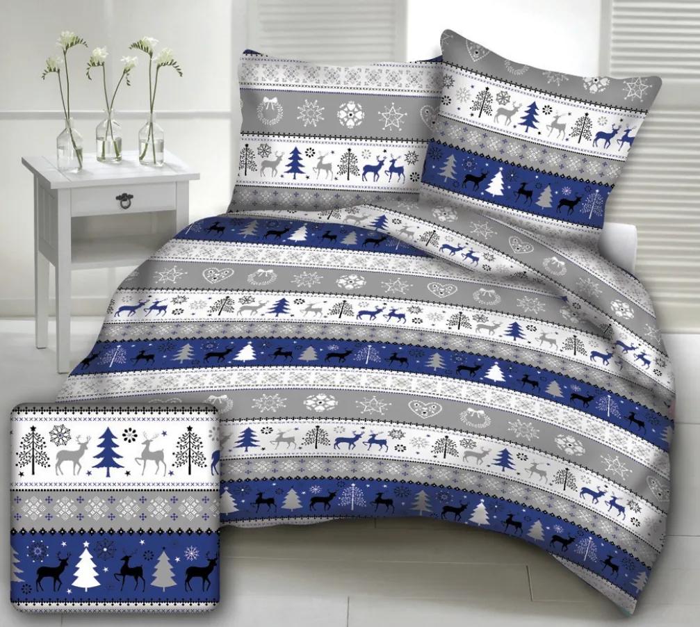 Obliečky bavlnené Vianočné obliečky Sobíky modré TiaHome 1x Vankúš 90x70cm,  1x Paplón 140x220cm | BIANO