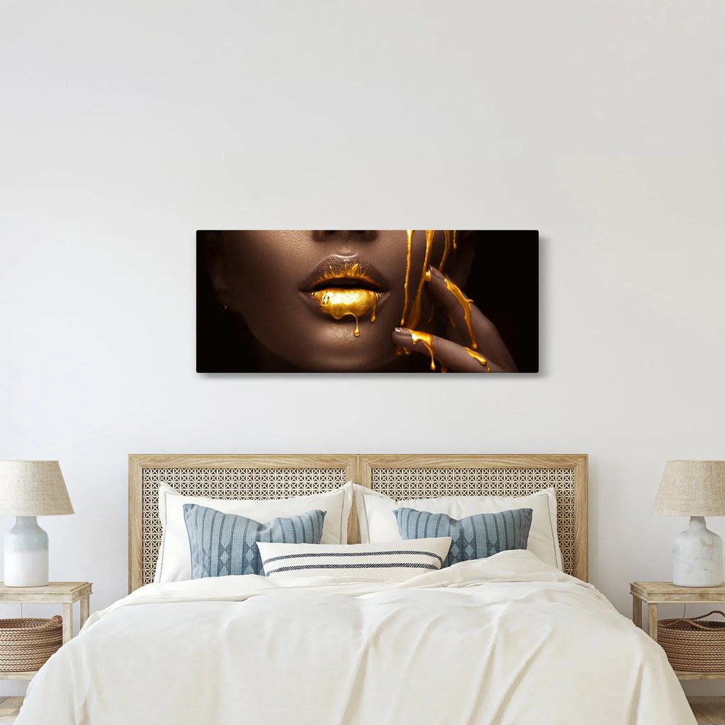 Obraz - Žena so zlatými perami (120x50 cm)