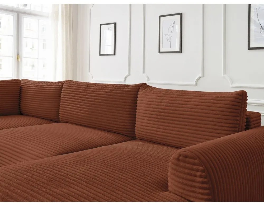 Menčestrová rozkladacia rohová pohovka v tehlovej farbe (pravý roh/do "U") Lucien – Bobochic Paris