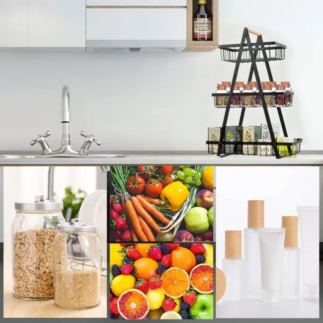 Košík na ovocie PULOS 3 úrovne čierny