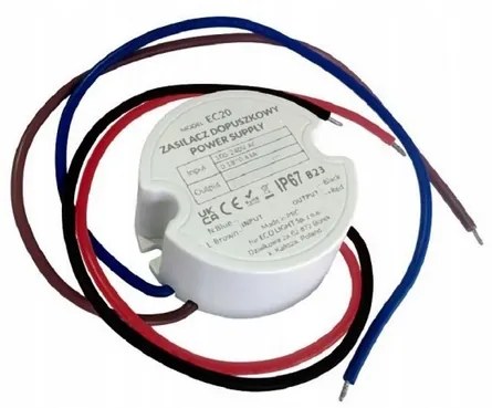 ECOLIGHT Zásuvný zdroj 24V - 30W - 1,25A - IP67 vodeodolný pre LED pásik