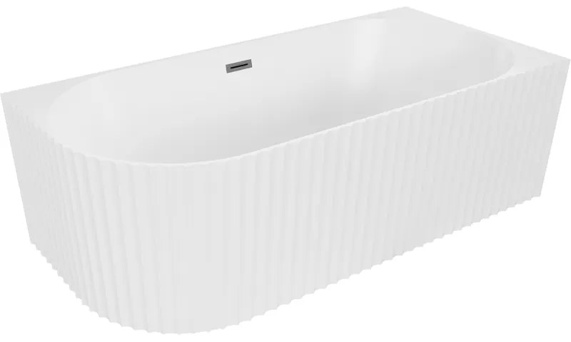 Mexen Gia, voľne stojaca rohová vaňa, drážkovaná, pravá, 150 x 75 cm, biela matná, brúsený grafit, 52701507501P-66