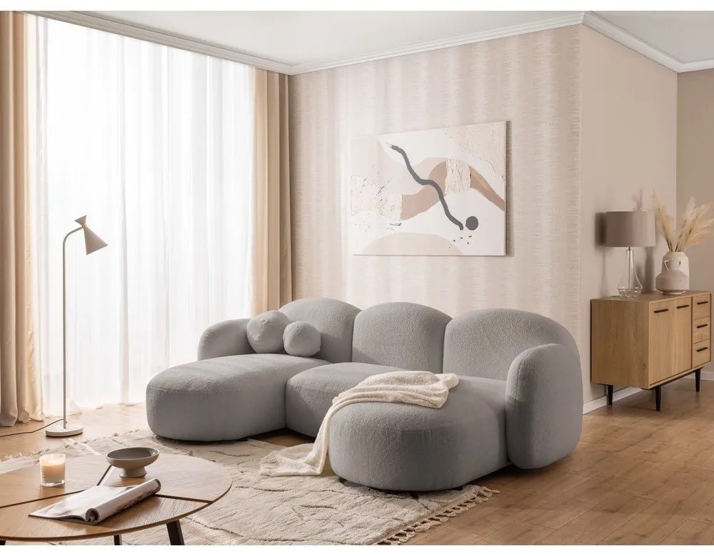 Sivá rohová pohovka z textílie buklé (do tvaru "U") Orbit – Ropez