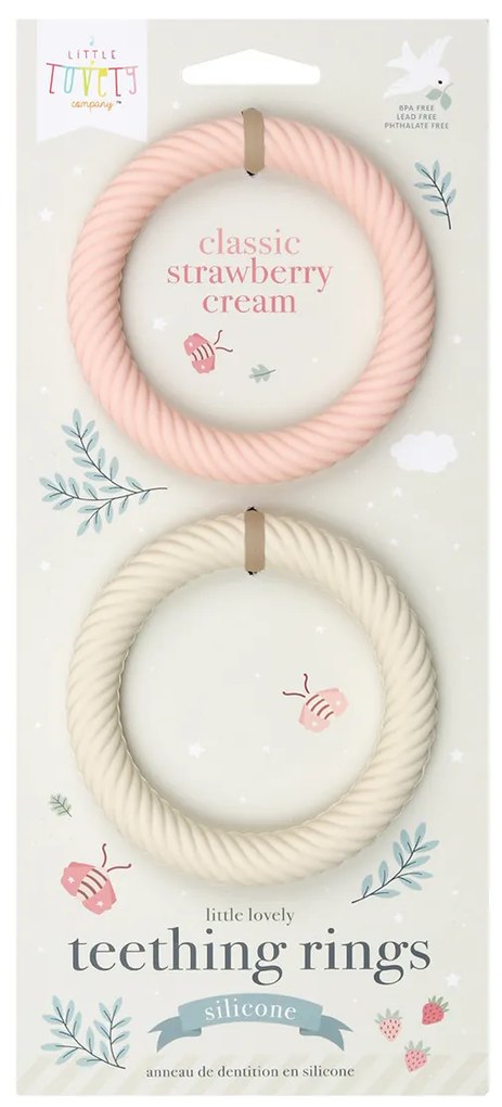 A Little Lovely Company - silikónové hryzadielka - jahody so smotanou, 2 ks