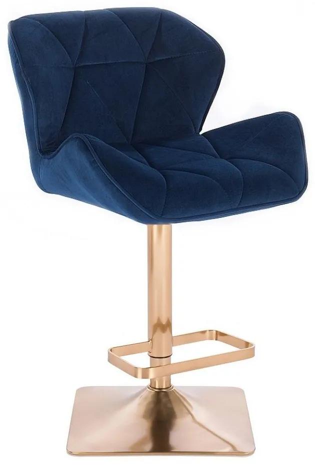 LuxuryForm Barová stolička MILANO VELUR na zlatej hranatej podstave - modrá