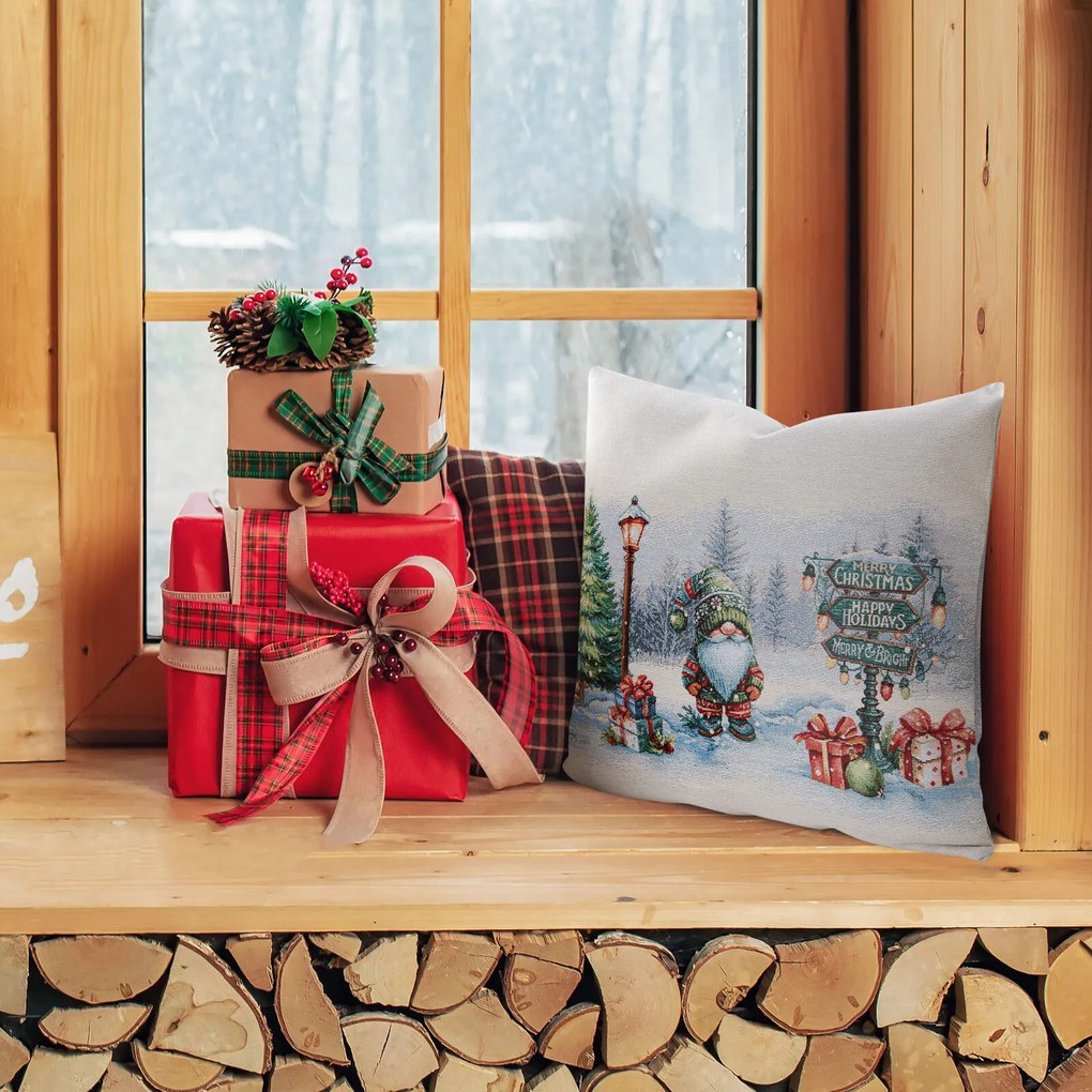 VIANOČNÁ GOBELÍNOVÁ DEKORAČNÁ OBLIEČKA NA VANKÚŠ XMAS3 45X45 CM VZOROVANÁ