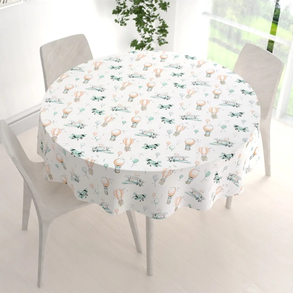 Biante Detský bavlnený okrúhly obrus Sandra SA-457 Líšky v lietadielkach na bielom Ø 80 cm