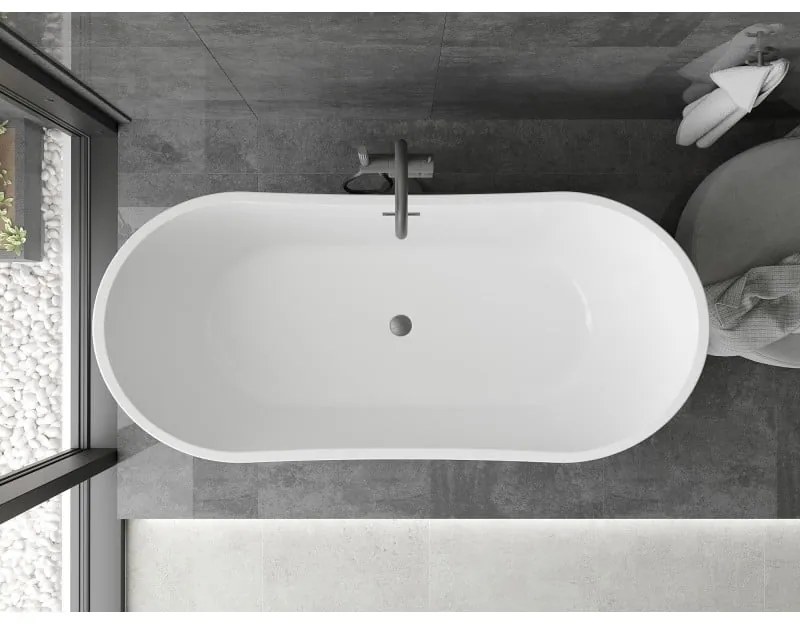 Mexen Montana, voľne stojaca vaňa 180 x 90 cm, biela-čierna, grafitový prepad, 52011809075-66