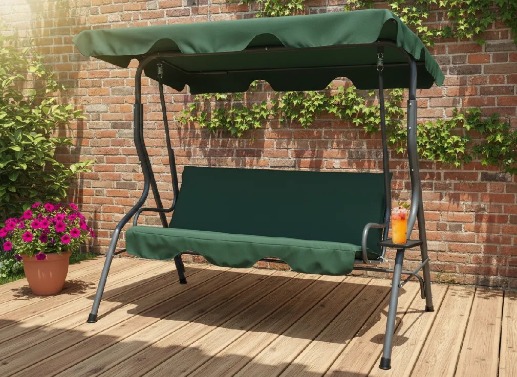 Garden Line ZÁHRADNÁ HOJDAČKA 170 x 110 x 153 CM TMAVO ZELENÁ BEZ OPIERKY NA NOHY. S DRŽIAKMI NA POHÁRE