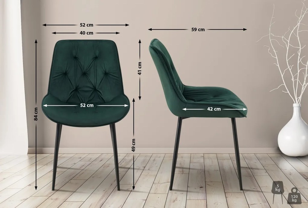 Jedálenská stolička Wallace - zamat - Zelená