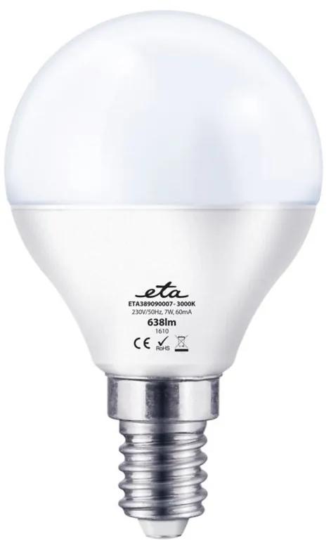 LED Žiarovka ETA EKO mini globe, E14, 7W, 3000K, teplá biela