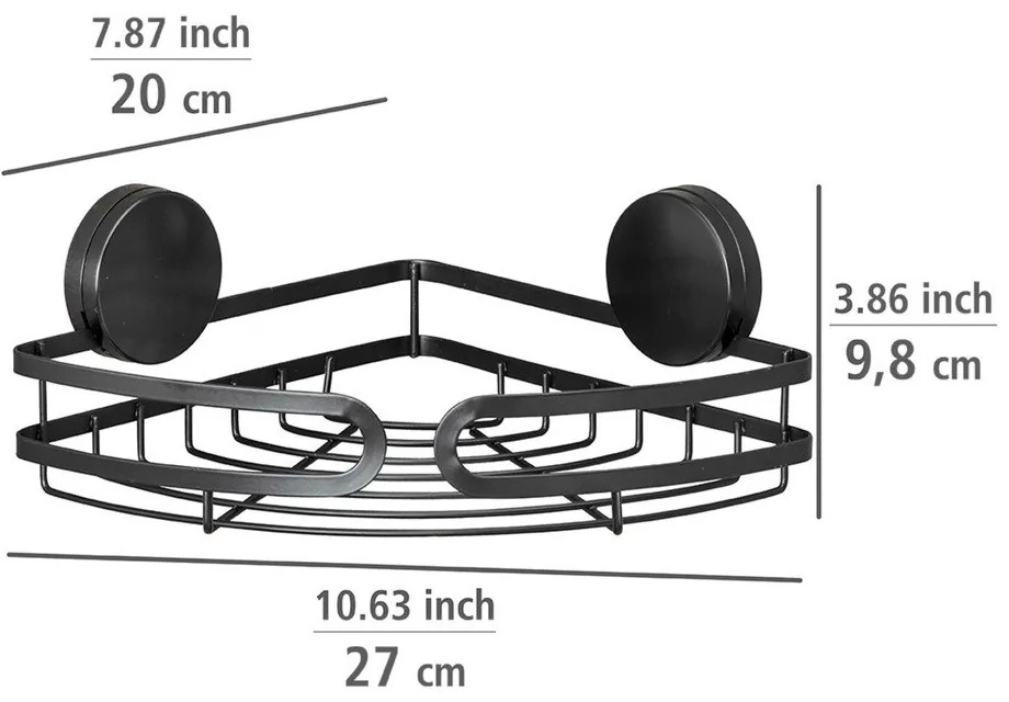 Čierna rohová polica do kúpeľne Wenko Static-Loc® Pavia, šírka 27 cm