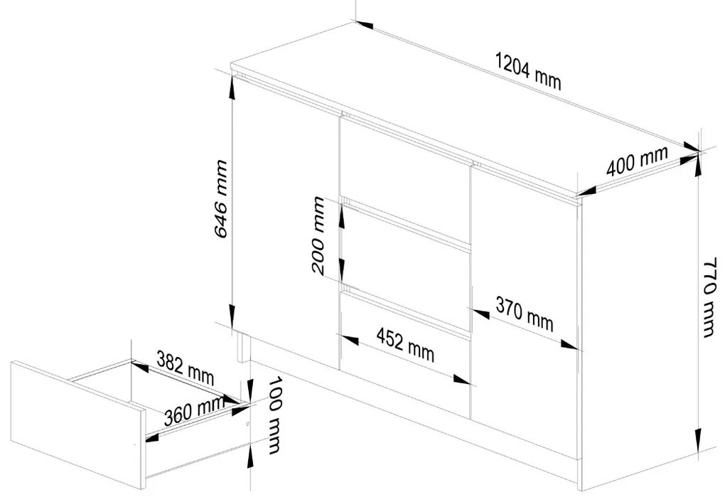 Komoda 120 cm K016 biela