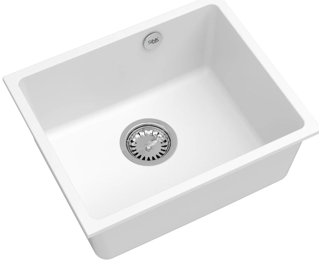 Sink Quality Crypton 55, kuchynský granitový drez 460x375x205 mm + chrómový sifón, biela, SKQ-CRY.W.1KBO.55.X