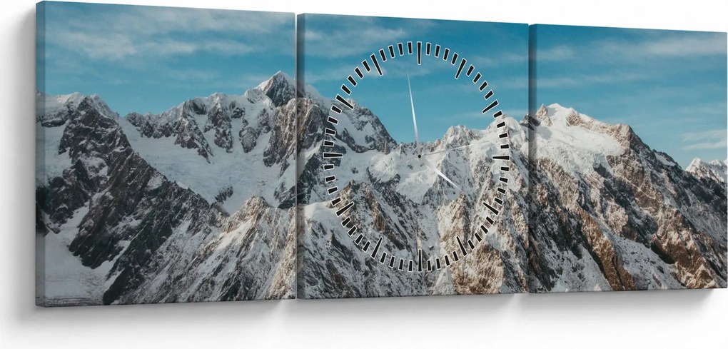 Obraz zasnežených vrcholkov, Fiordland (s hodinami) (90x30 cm)