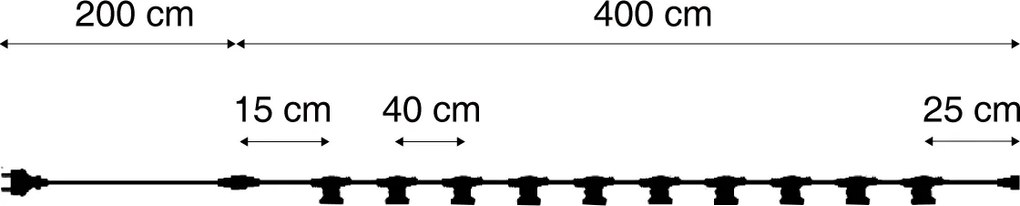 Pripojiteľné čierne girlandové osvetlenie so zástrčkou 6m vrátane E27 10-svetiel IP44 - Lubber