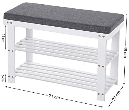 Lavica na topánky, bambus, bielo-sivá, 2 police, 49x71x29cm