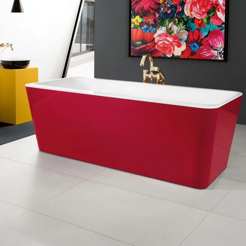 VILLEROY & BOCH Squaro Edge 12 Excellence voľne stojaca vaňa z materiálu Quaryl (bez spoja medzi panelom a vaňou), odtok v strede, s napúšťaním cez prepad, 1800 x 800 x 620 mm, Colour on Demand, Stone White, UBQ180SQE9T2BCV-RW