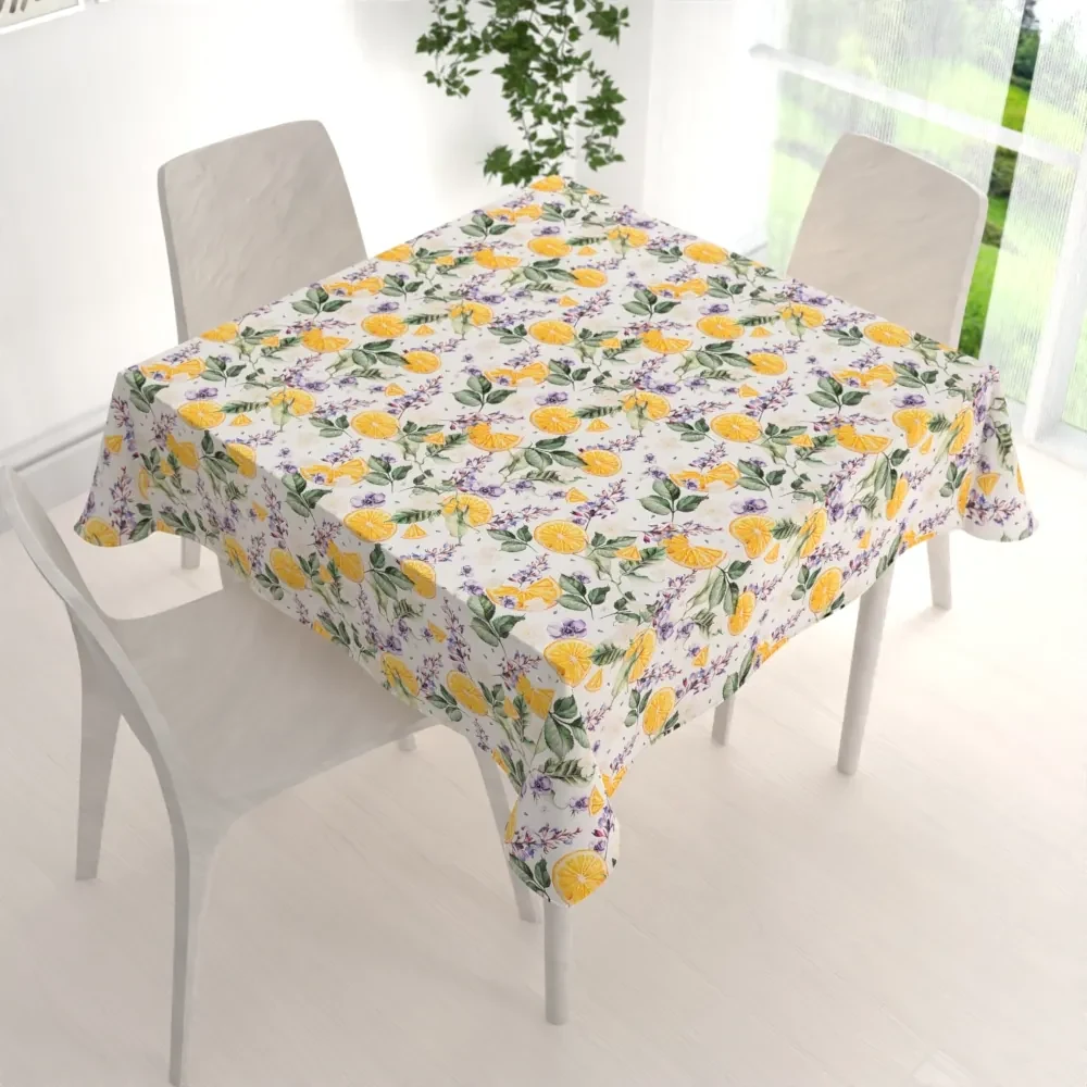 Biante Dekoračný štvorcový obrus PML-103 Pomaranče medzi kvetmi na bielom 130x130 cm