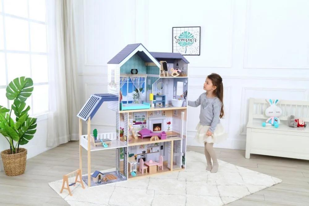 Veľký drevený domček pre bábiky s nábytkom
