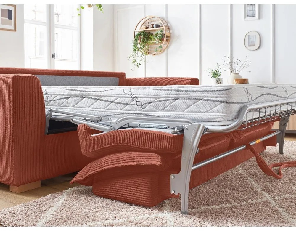 Menčestrová rozkladacia pohovka v tehlovej farbe 225 cm Augustin – Bobochic Paris