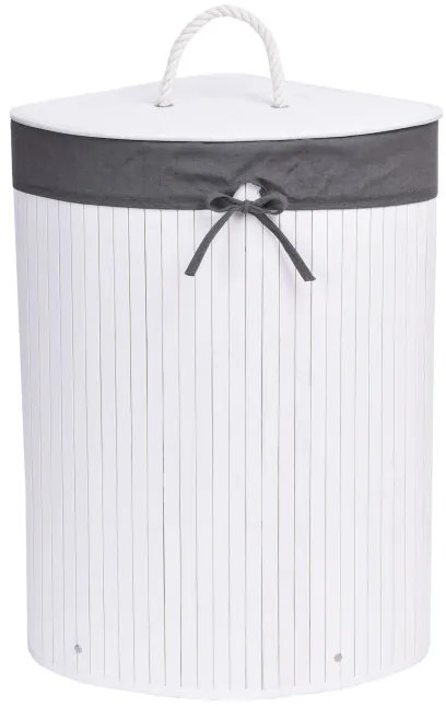 Rohový kôš na bielizeň 60 l bambusový biely / sivý