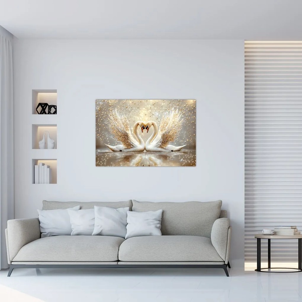 Obraz - Zlaté labute (90x60 cm)
