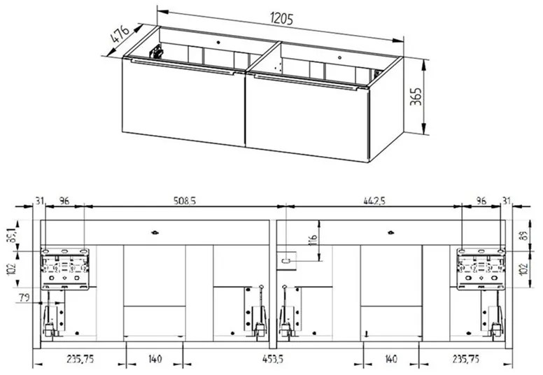 Mereo, Mailo, kúpeľňová skrinka s umývadlom z liateho mramoru 121 cm, dub riviera, MER-CN528M