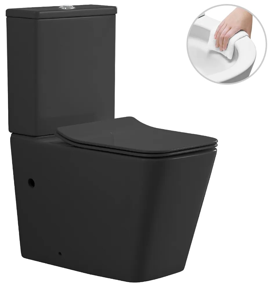 CERANO - WC kombi Bruno, Rimless + UF sedátko - čierna matná, CER-CER-538768