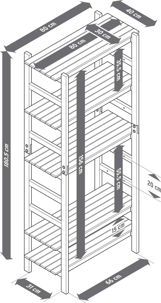 Outdoorový regál s policami s individuálne nastaviteľnou polohou