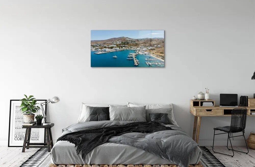 Sklenený obraz Grécko Coast horské mesto 100x50 cm