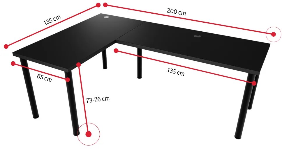 Počítačový rohový stôl LOOK N, 200/135x73-76x65, čierna, ľavý