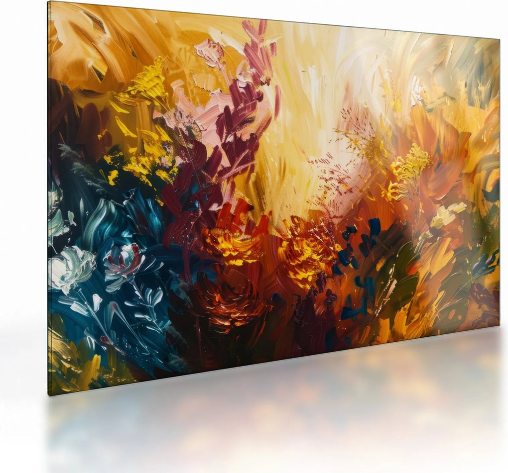 Sklenený obraz - Abstraktná maľba kvetov (70x50 cm)