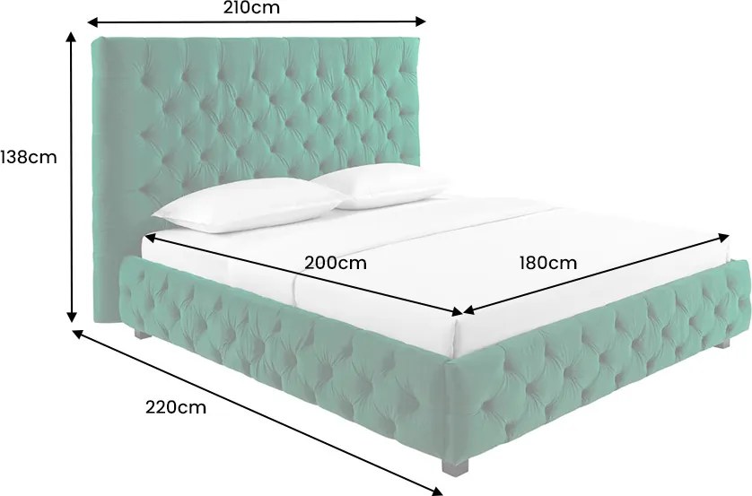 Dizajnová posteľ Laney Chesterfield 180 x 200 cm zelený zamat