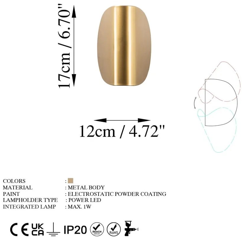 LED nástenné svietidlo v zlatej farbe Heybe – Opviq lights