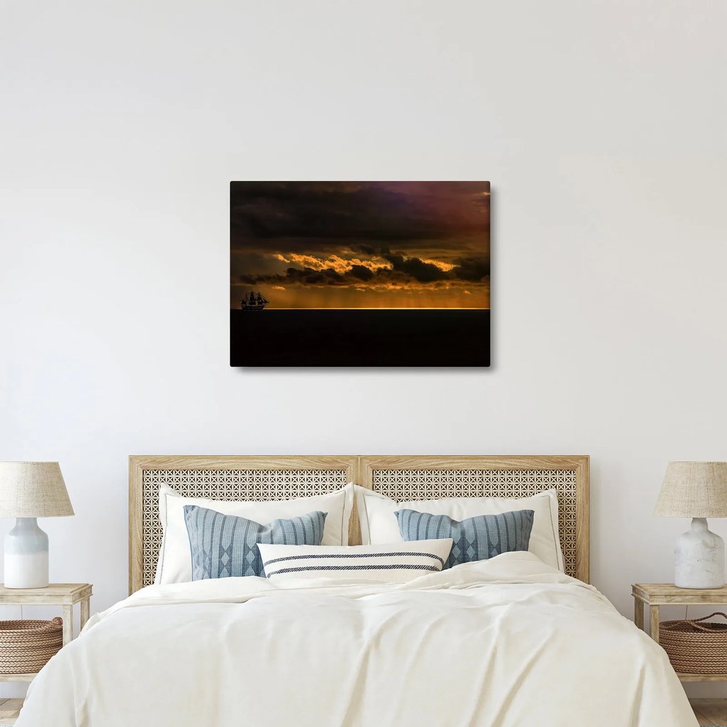 Obraz plachetnice pri západe slnka (70x50 cm)