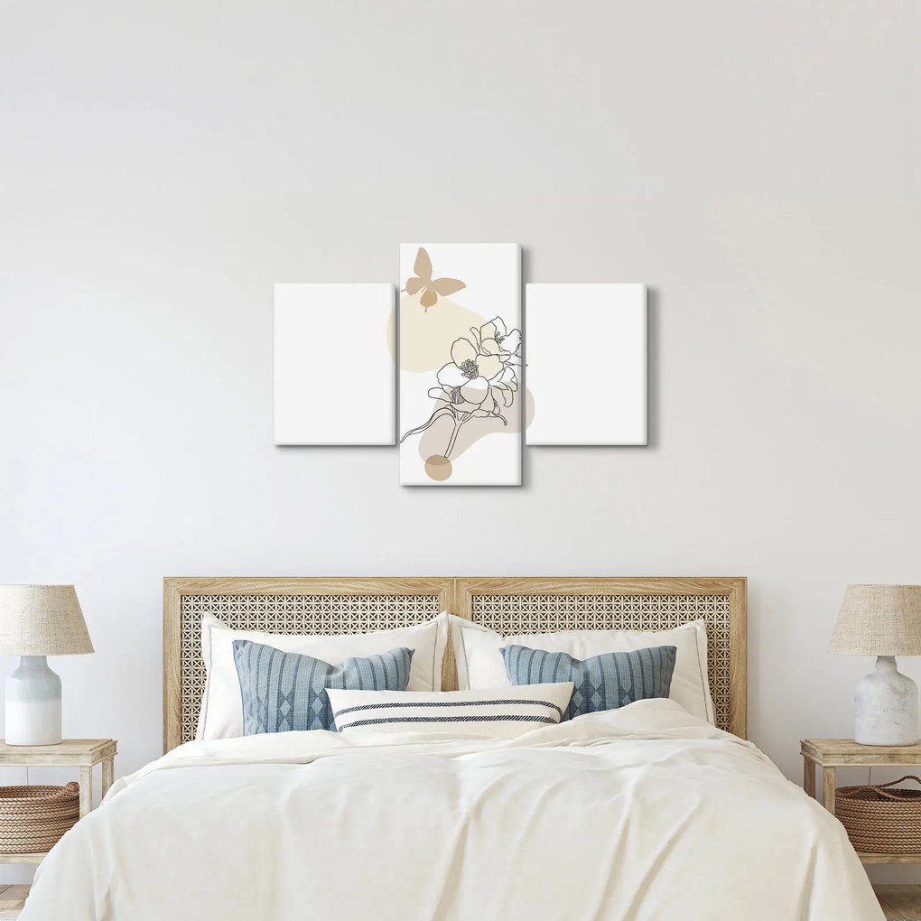 Obraz - Béžové kvety s motýľom N⁰3 (90x60 cm)