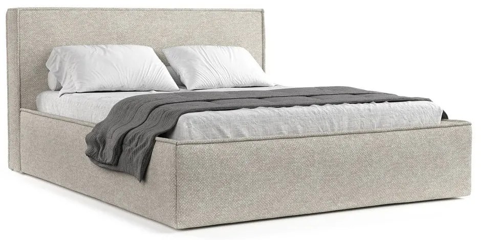 Béžová čalúnená dvojlôžková posteľ s úložným priestorom s roštom 160x200 cm Lounge L – Maison de Rêve