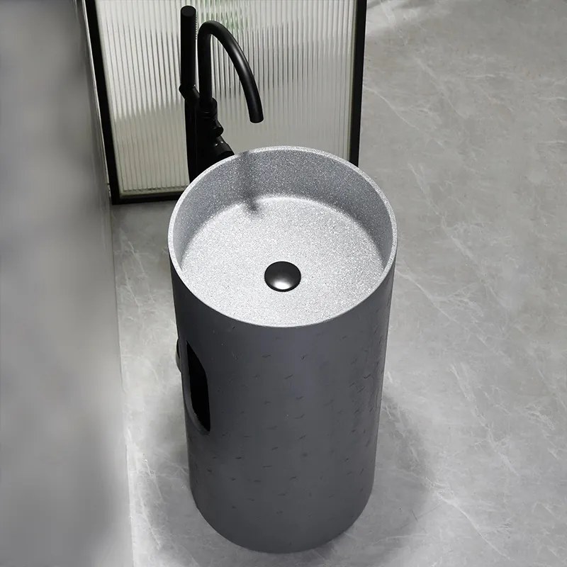 BPS-koupelny Voľne stojace keramické umývadlo HYD-ST4-GR-WOF-860 ø40 cm, sivé