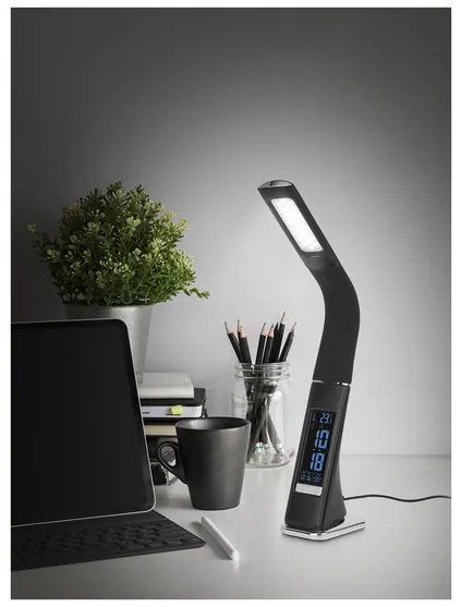 Livarno home Stolná LED lampa s integrovanými hodinami (čierna) (100368888)