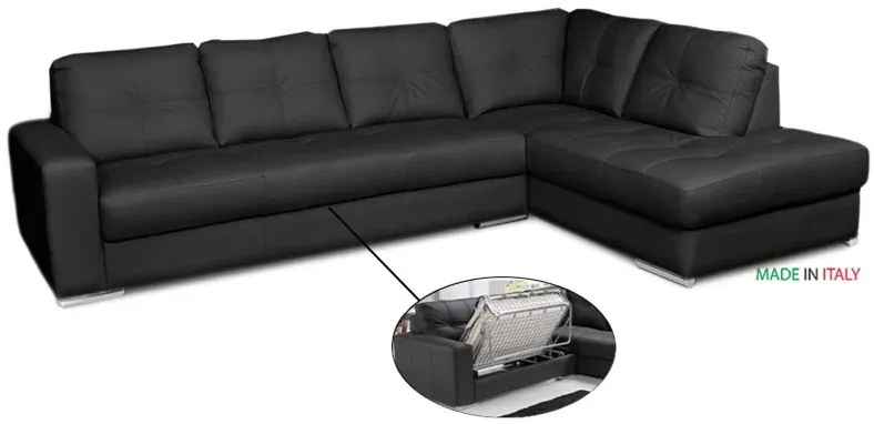 Kožená sedacia súprava s rozkladom na každodenné spanie ALEXIE – rohová, pravá, tm. modrá (navy 325)