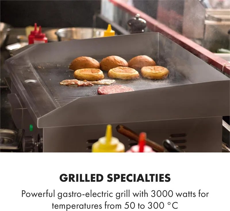 Klarstein Grillmeile 3000GR, elektrický gril, 3000 W, grilovacia platňa 54,5 x 35 cm, hladký/rebrovaný