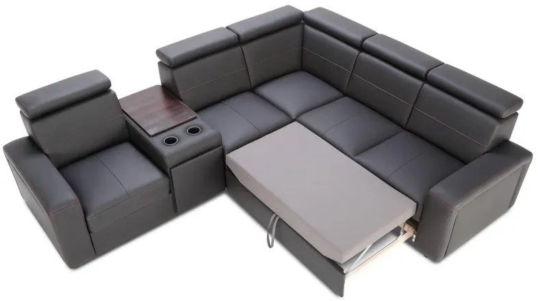 Kožená sedacia súprava LUCIO MAX, Ľavá, čierna (červená niť)