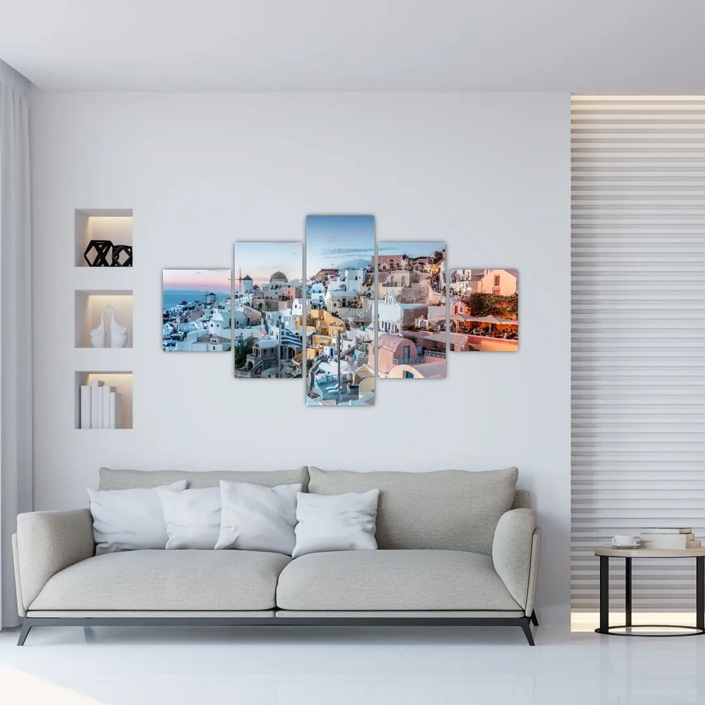 Obraz - Súmrak v Santorini (125x70 cm), 40 ďalších rozmerov