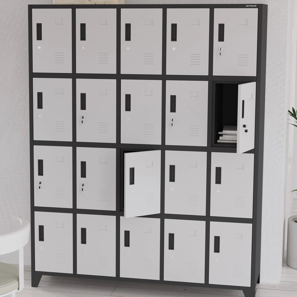 Kovová skriňa s 20 boxami ROBERT, 1360 x 1720 x 450 mm, antracitovo biela