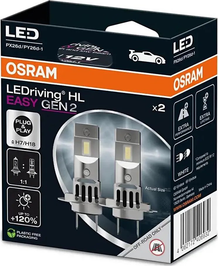 SADA 2x LED Autožiarovka EASY GEN H7 PX26d/16W/12V 6500K - Osram