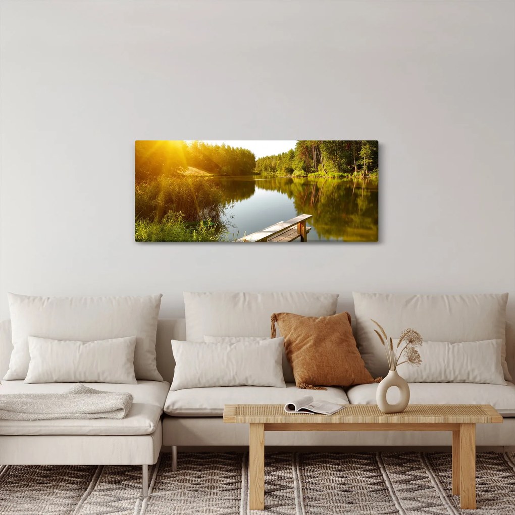 Obraz - Jazero pri lese (120x50 cm)