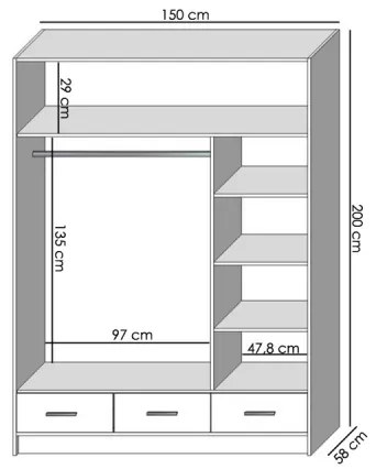 Šatní skriňa so zrkadlom SANNA 150x215 cm dub sonoma