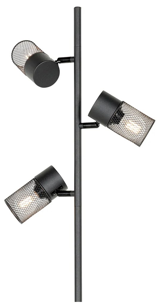 Priemyselná stojaca lampa čierna 3-svetlá - Jim